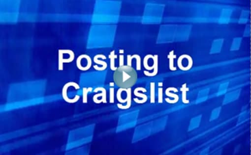 Blue background that says posting to craigslist and a play button over the text.